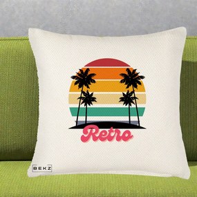 Perna Decorativa Retro Sunset Palmieri, 40x40 cm, Crem Reliefat, Husa Detasabila, Perna Inclusa, BEKZ®