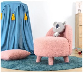 Fotoliu pentru copii roz deschis cu tapițerie din stofă bouclé Moouv – Artie