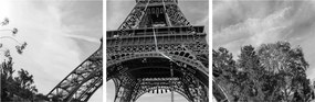 Tablou - Turnul Eiffel, alb-negru (cu ceas) (90x30 cm)