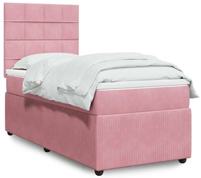 vidaXL Pat box spring cu saltea, roz, 100x200 cm, catifea
