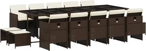vidaXL Set mobilier de grădină cu perne, 15 piese, maro, poliratan