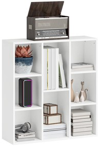 HOMCOM Raft de depozitare cu 8 compartimente Design vertical sau orizontal pentru cărți și decorațiuni 74,3x24x80 cm Alb | Aosom Romania