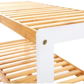 Pantofar Cu 3 Rafturi Bamboo, Alb si Natur 70 x 55 x 26 cm