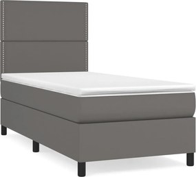 vidaXL Pat box spring cu saltea, gri, 100x200 cm, piele ecologică