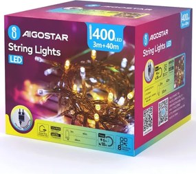 Aigostar - LED instalație luminoasă de Crăciun pentru exterior 400xLED/8 funcții 43m IP44 alb cald/alb rece