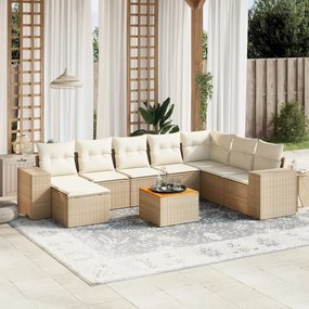 vidaXL Set canapele de grădină, 9 piese, cu perne, bej, poliratan