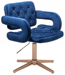 HR8403CROSS Scaun Catifea Bleumarin Bază Aurie
