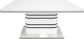 Masă dining extensibilă, alb HG extra lucios/dungi negre, 160-200x90 cm, TUBAL