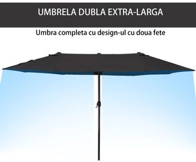 Outsunny Umbrela de Soare Dubla de Gradina 460x270x240cm cu Deschidere prevazuta cu Manivela, Otel si Poliester, Negru