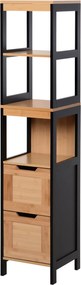 Kleankin Dulap Baie Multifuncțional 2 Sertare 3 Compartimente Lemn MDF Bambus 30x30x144.3cm Culoare Lemn | Aosom Romania