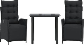 vidaXL Set mobilier de grădină cu perne, 3 piese, negru, poliratan