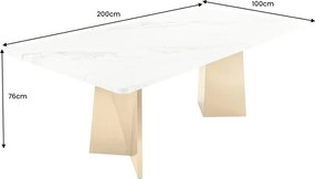 Masa design modern, Metal, Auriu, Marmura, Alb, EXTRAVAGANCIA 200cm, A-45929 VC