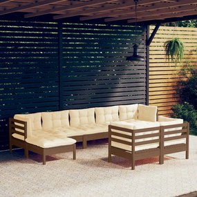 3097130 vidaXL Set mobilier grădină cu perne, 9 piese, maro miere, lemn de pin