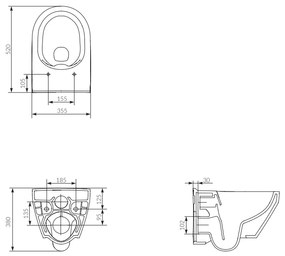Set vas wc suspendat Crea oval cu capac soft close, rezervor incastrat pneumatic Aqua 52 si clapeta sticla neagra