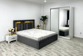 Dormitor Napoli, culoare gri / alb, cu pat Napoli 160 x 200 cm, dressing Erika 150 cm, 2 noptiere Viena