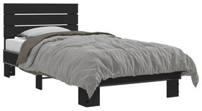 845752 vidaXL Cadru de pat, negru, 90x190 cm, lemn prelucrat și metal