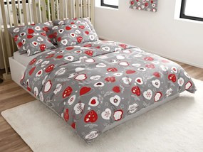 Set 2 bucati lenjerie cocolino CHRISTMAS HEART gri + cearsaf Cocolino microplus cu elastic MOALE 180x200 cm alb, pat dublu