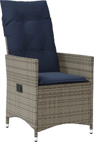 vidaXL Scaun de grădină rabatabil cu perne, gri, poliratan