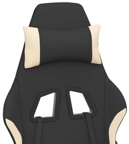 Scaun de gaming pivotant cu taburet, negru si crem, textil 1, Crem, Cu suport de picioare