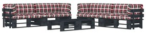 3067021 vidaXL Set mobilier paleți cu perne, 6 piese, negru, lemn pin tratat