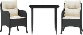 vidaXL Set mobilier de grădină cu perne, 3 piese, negru, poliratan