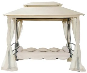 Foisor de gradină cu balansoar, canapea 3 locuri, pavilion gradina cu plasa tantari, cadru metalic, 252x175x250 cm, Bej