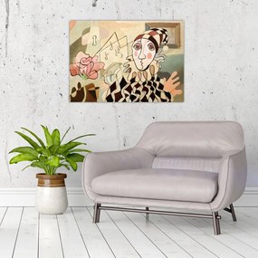 Tablou pe sticlă - Cubismul - arlechin și trandafir (70x50 cm)
