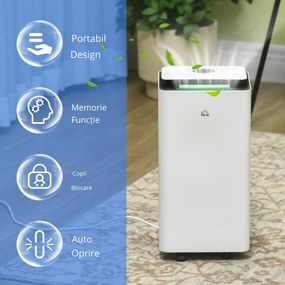 HOMCOM Dezumidificator de 12L din ABS cu 5 Modalitati, 2 Viteze, Temporizator de 24h si Design Silentios, 25x25x50.5 cm, Alb si Negru