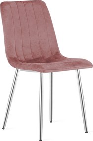 Set 4 Scaune Bucatarie/Dining Gabe, Picioare Cromate, Catifea Roz