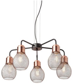 Redo 01-1580 - Candelabru suspendat pe cablu EDISON, 5x E27 / 42W / 230V, Ø 53 cm, negru/cupru