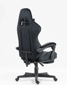 RESIGILAT- Scaun gaming, masaj în perna lombară, suport picioare, catifea, Negru