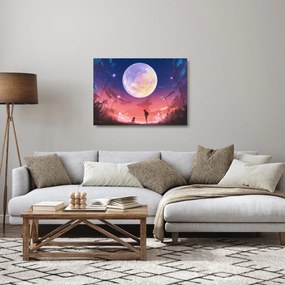 Tablou pe sticlă - Femeie și câine pe lună plină (70x50 cm)