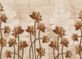 Tablou pe sticlă cu abstracția florilor - maro (70x50 cm)
