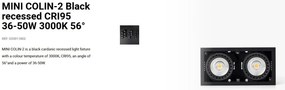 Spot LED incastrabil MINI COLIN-2 Black recessed CRI95 36-50W 3000K 56°