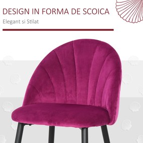 Set 2 Scaune de sufragerie tapitate HOMCOM, spatar curbat picioare din metal, fucsia | Aosom RO