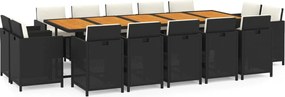 vidaXL Set mobilier de exterior cu perne, 15 piese, negru, poliratan