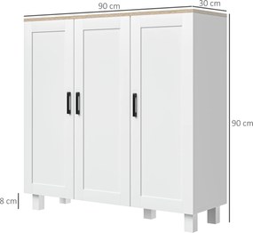 HOMCOM Bufet de Bucătărie din Lemn, Mobilier cu 3 Uși, Rafturi Reglabile, Stil Scandinav, pentru Living, Sufragerie, 90x30x90cm, Alb | Aosom Romania