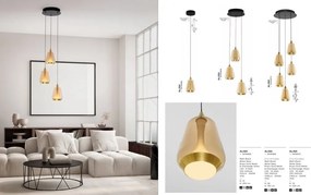 Lustra moderna cu 3 pendule LED, Metal, Sticla, Champaign, ALISH