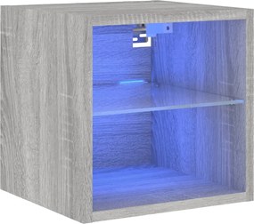 vidaXL Comodă TV de perete cu lumini LED, gri sonoma 30x28,5x30 cm