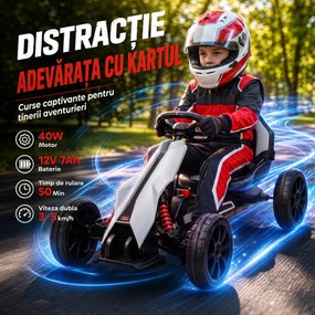 HOMCOM Go-Kart Electric Pentru Copii 3-8 Ani, 3-5 Km/h, Alb | Aosom Romania