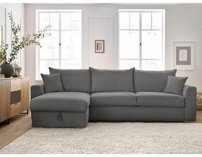 Colțar gri extensibil cu tapițerie din catifea reiată (cu colț variabil) Augustin – Bobochic Paris