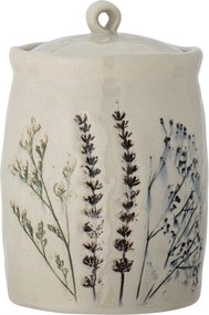 Borcan cu capac din ceramică cu flori de câmp aplicate manual, D12×H20,5 cm, 1300 ml, „Bea"