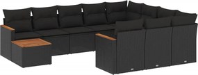 vidaXL Set canapele de grădină cu perne, 11 piese, negru, poliratan