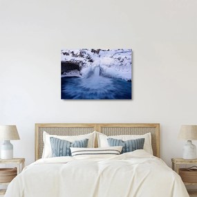 Tablou pe sticlă cu cascadele iarna (70x50 cm)