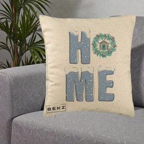 Perna Decorativa HOME Iarna cu Coroana, 40x40 cm, Bej, Husa Detasabila, Perna Inclusa, BEKZ®