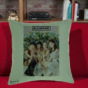 Perna Personalizata K-pop BLACKPINK Foto Grup, 40x40 cm, Verde, Husa Detasabila, Perna Inclusa, BEKZ®