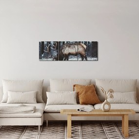 Tablou - cerbul iarna (cu ceas) (90x30 cm)