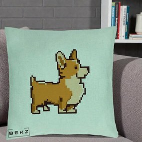 Perna Personalizata Corgi Pixel Art, 40x40 cm, Verde Menta, Husa Detasabila, Perna Inclusa, BEKZ®