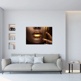 Tablou - Femeie cu buze aurii (90x60 cm)