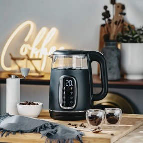 Cana electrica Adler AD 1305 BS, 1850/2200 W, 1,7 L, Control tactil, Afisaj LCD color, 5 setari de temperatura 40-100°C, Filtru anticalcar, Negru/Gri